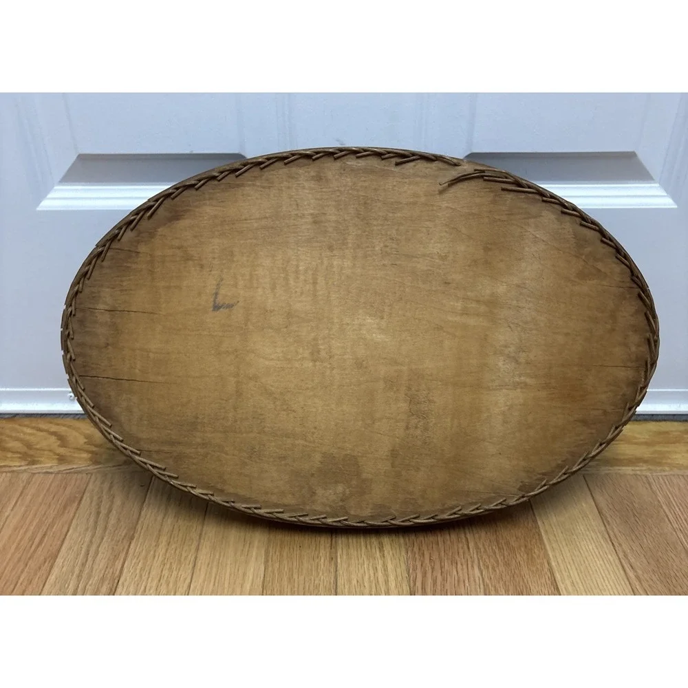Wicker Oval Serving Tray Real Pressed Butterfly Dried Flower Vintage Glass 19